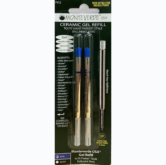 Monteverde Capless Gel Refill (to fit Parker), 0.5 mm Extra Fine Needle Point, Blue