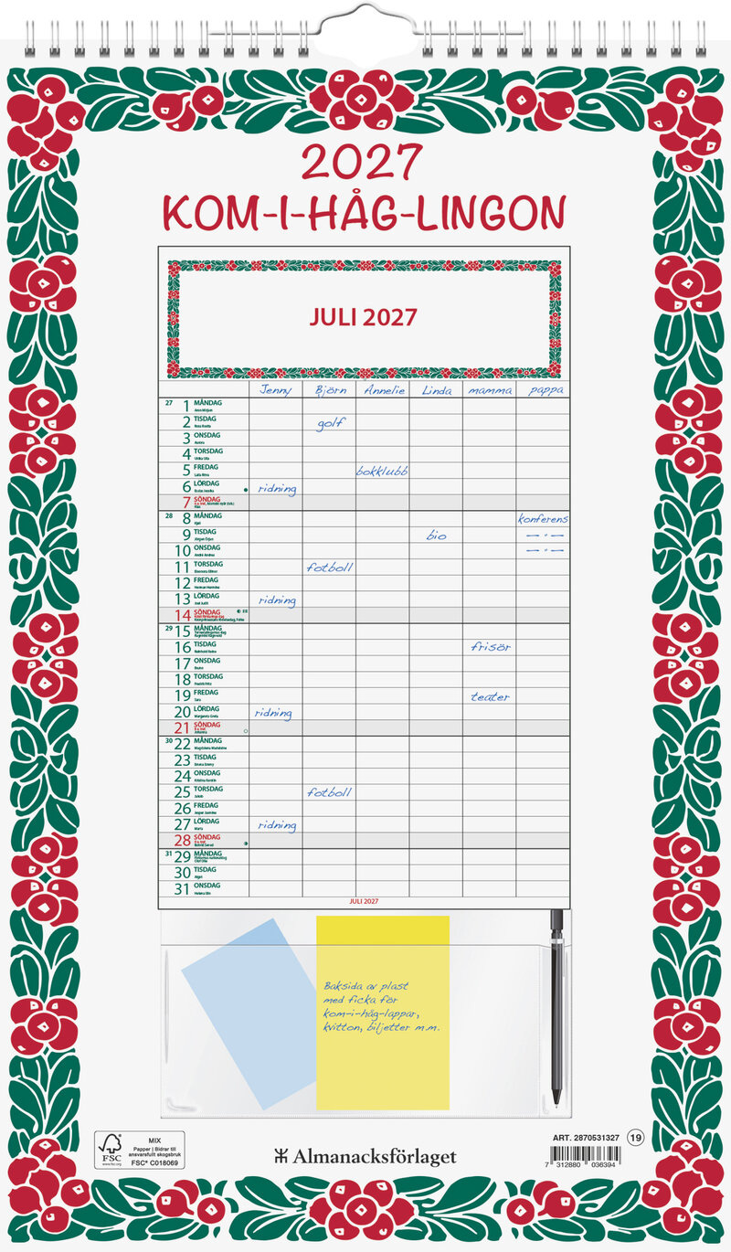 Väggkalender - Kom-i-håg Lingon Helår FSC